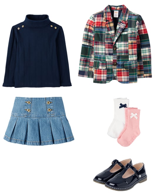 Girls Pleated Button Denim Skort - Campus Cuties - Blue