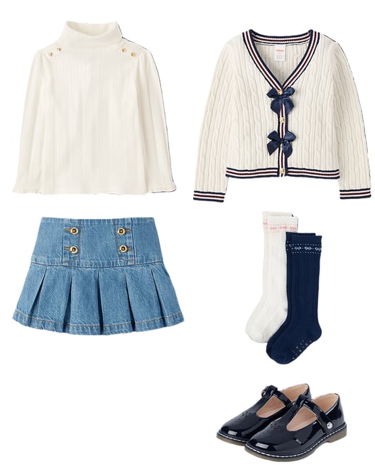 Girls Pleated Button Denim Skort - Campus Cuties - Blue