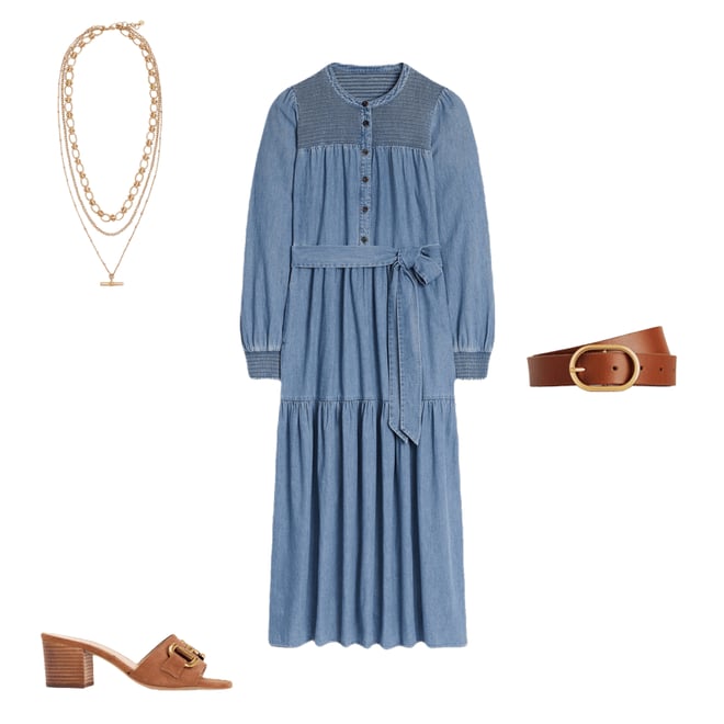 1st bundle featuring 3 items which compliment Cecily Denim Midi Dress-Light Vintage Denim