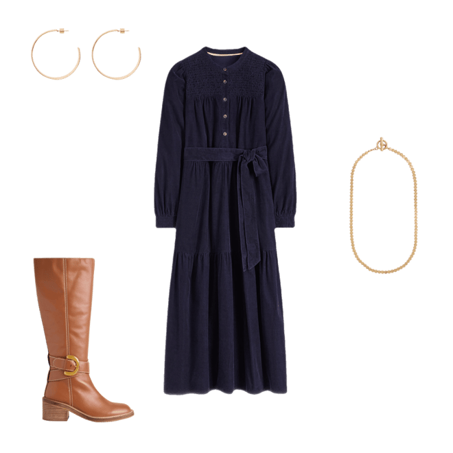 knee length dresses for ladies Boden Cecily Belted Long Sleeve Cotton Corduroy Midi Dress in Woodland Green at Nordstrom, Size 2 main image 0