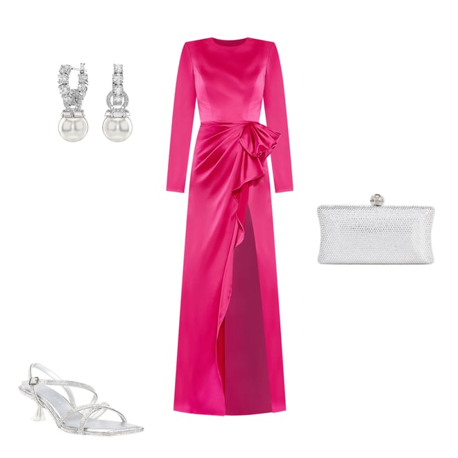 Mac Duggal Long Sleeve Crew Neck Ruched Waist Draped Bow