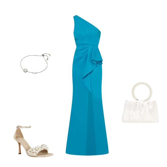 Adrianna Papell One Shoulder Ruffle Front Scuba Crepe Column