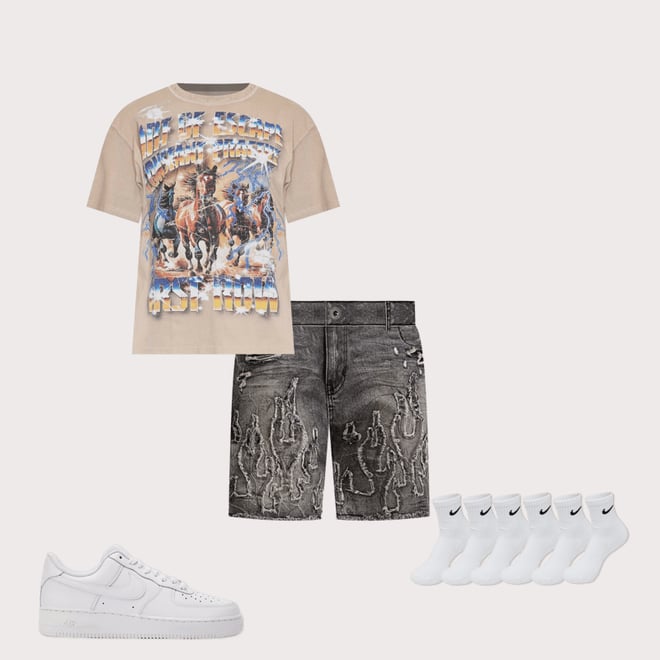 Smoke Rise Flame Applique Shorts