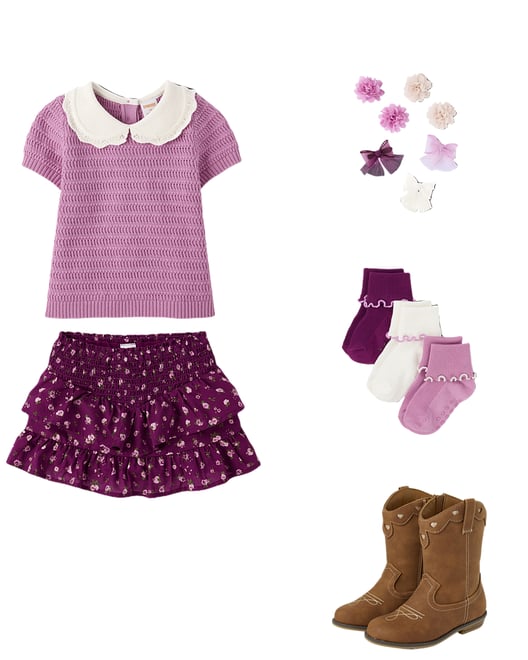 3rd bundle featuring 4 items which compliment Girls Floral Ruffle Skort