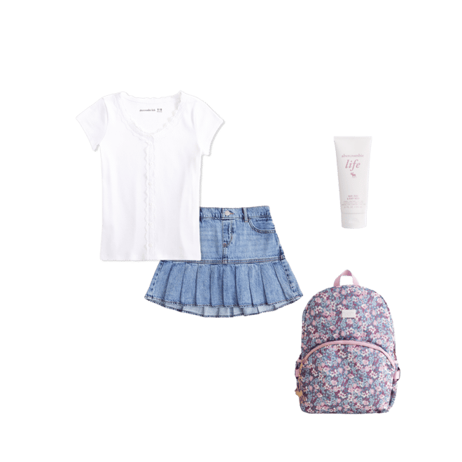 denim drop-waist pleated skort