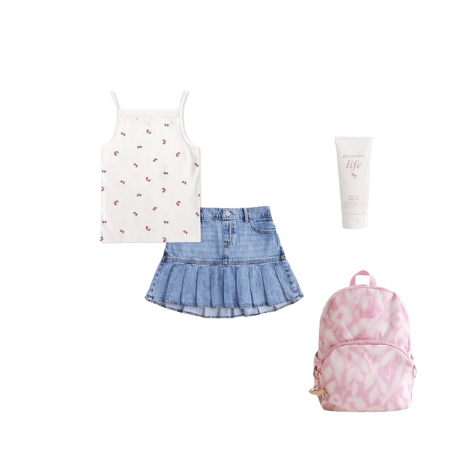 denim drop-waist pleated skort