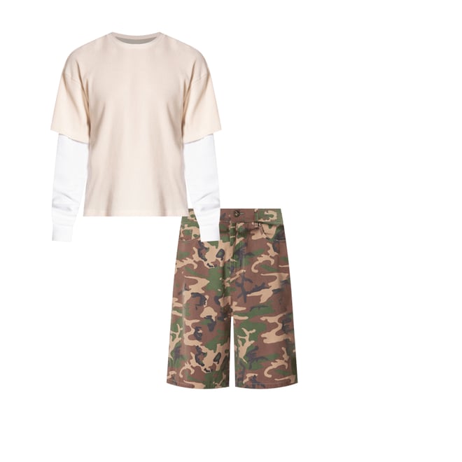シマムラ-迷彩 wide buggy shorts pants OPIUM Baggy Camo Twill Shorts - Woodland Camo | mnml | shop now