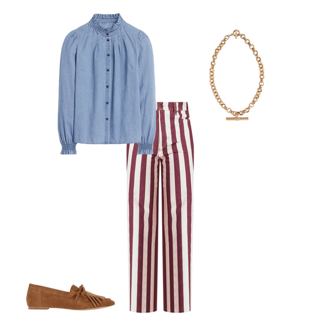 1st bundle featuring 3 items which compliment High Rise Column Leg Jeans-Maroon and Ivory Stripe