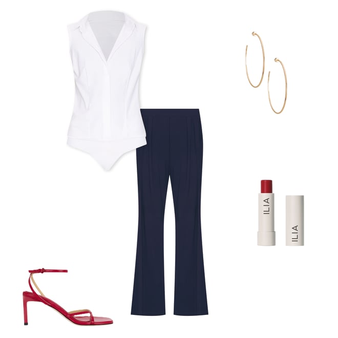 6th bundle featuring 4 items which compliment Classic Sleeveless Button Down Bodysuit