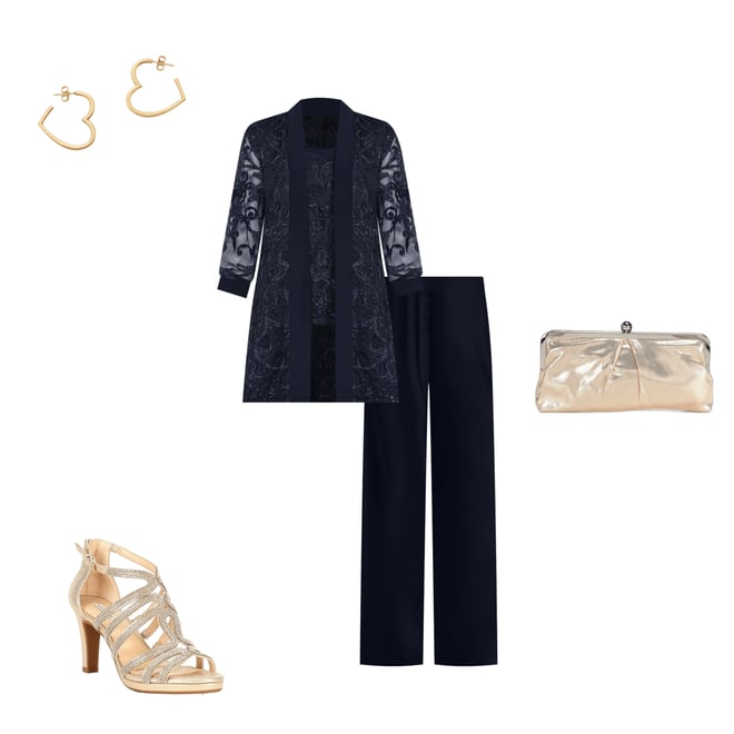 R & M Richards Embroidered Soutache Mesh Lace 3/4 Sleeve Scoop