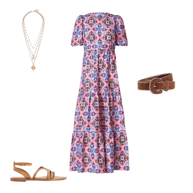1st bundle featuring 3 items which compliment Tiered Poplin Dress-Formica Pink, Bloom Mosaic