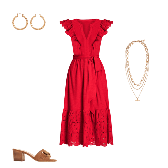 Ruffle Detail Tier Midi Dress-Poppy Red | Boden USA