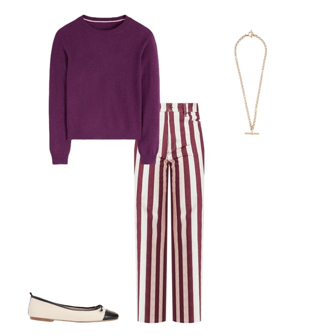 5th bundle featuring 3 items which compliment High Rise Column Leg Jeans-Maroon and Ivory Stripe