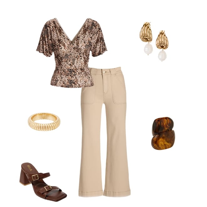 Print Ruffle Sleeve Knit Top Abstract Animal