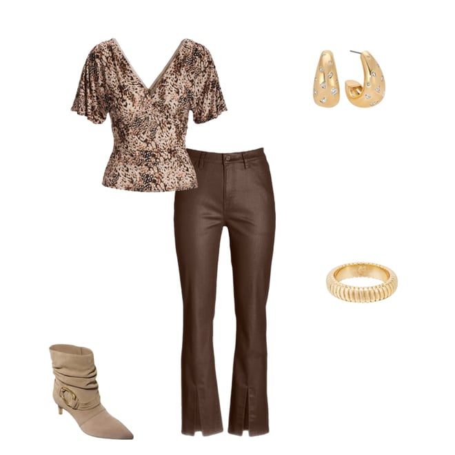 Print Ruffle Sleeve Knit Top Abstract Animal