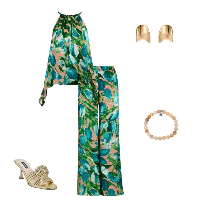 Burnout Print Halter Handkerchief Hem Blouse Blue/Green Multi