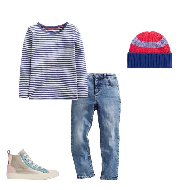 2nd bundle featuring 3 items which compliment Long Sleeve Pointelle Top-Starboard Blue/Soft Ivory