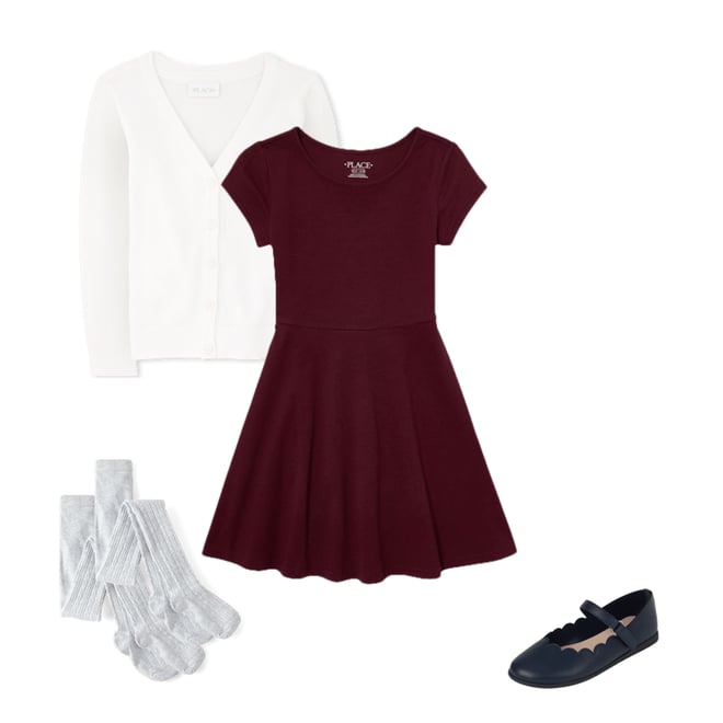Girls Uniform Short Sleeve Knit Skater Dress BURGUNDY The