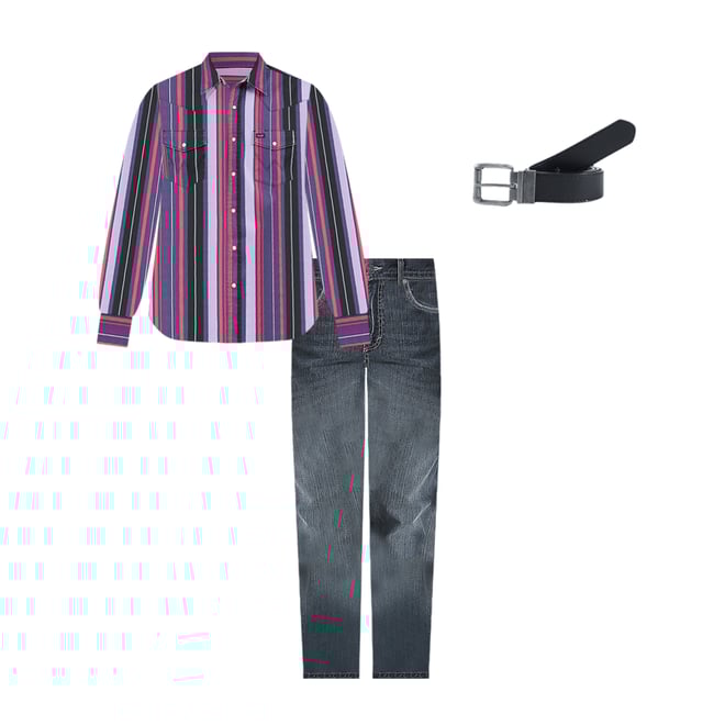 Vintage-Inspired Brushpopper Western Snap Workshirt in Violet Stripe