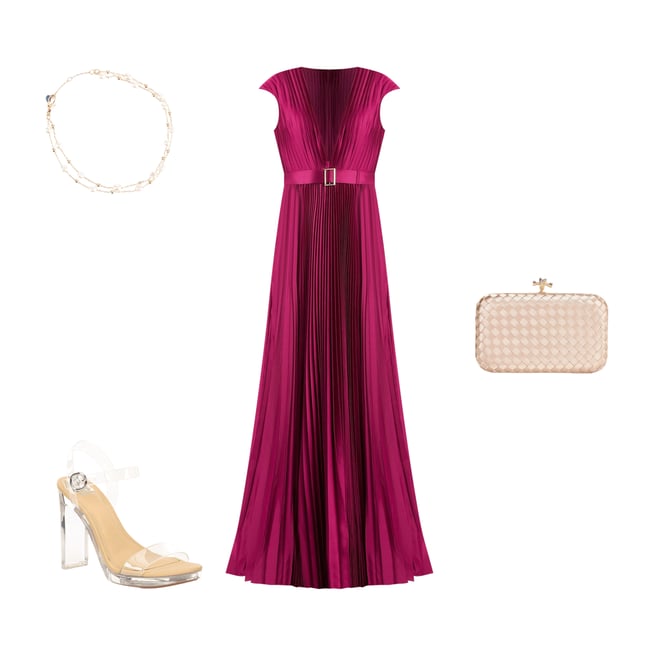 Mac Duggal Pleated Deep V-Neck Cap Sleeve Belted Gown | Dillard's