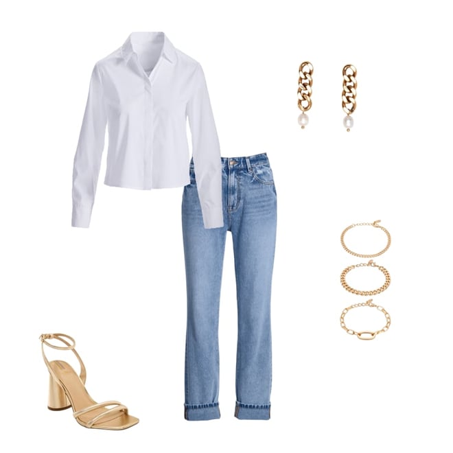 Cropped Poplin Button Up Shirt White