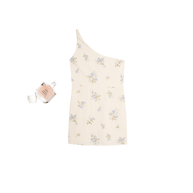 Linen-Blend Asymmetrical Mini Dress