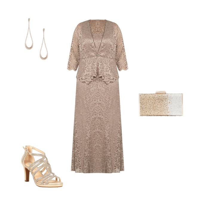 chinese dress ladies R&M Richards Women's Flyaway Chiffon Jacket & Shift Lace Glitter Dress  W/Beaded Neckline main image 0