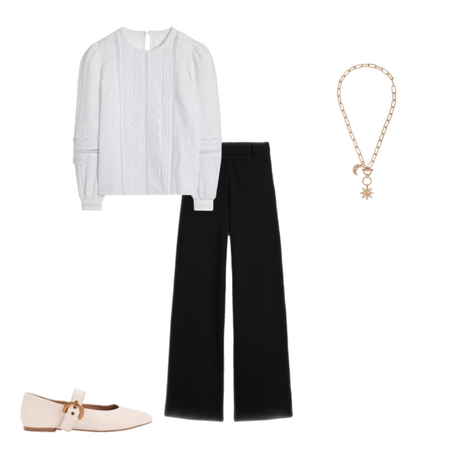 6th bundle featuring 3 items which compliment Trim Interest Double Cloth Top-White