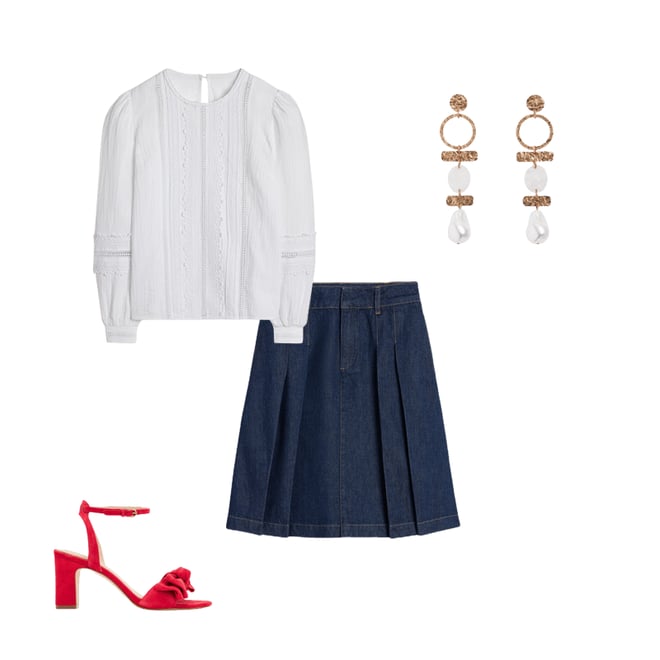 2nd bundle featuring 3 items which compliment Trim Interest Double Cloth Top-White