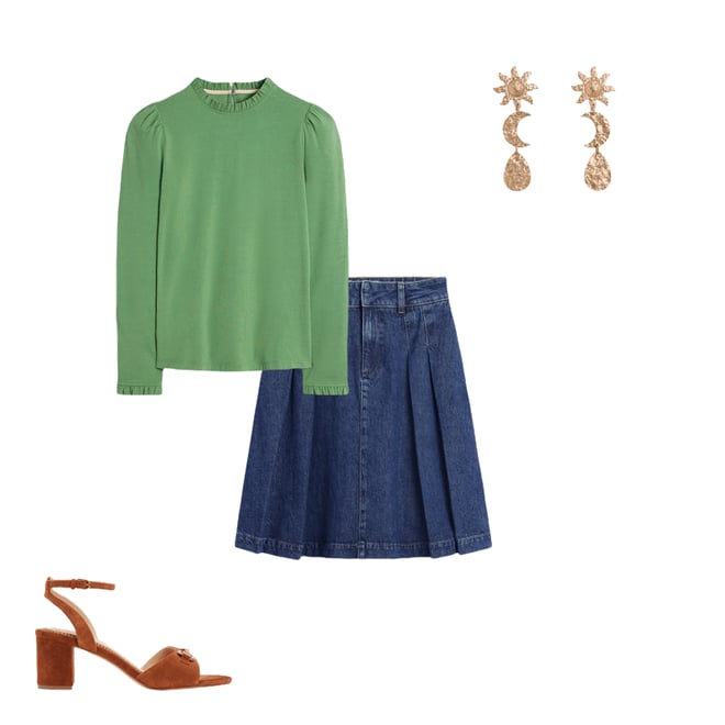 Pleated Denim Skirt-Mid Wash | Boden USA