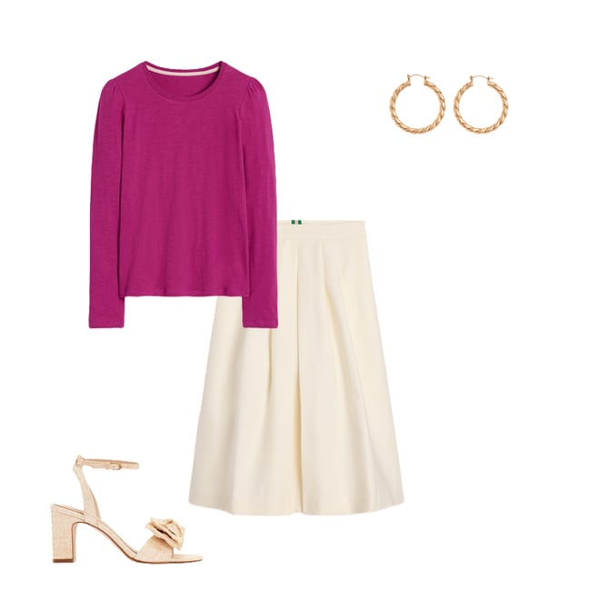 4th bundle featuring 3 items which compliment Pleat Detail Midi Skirt-Ivory
