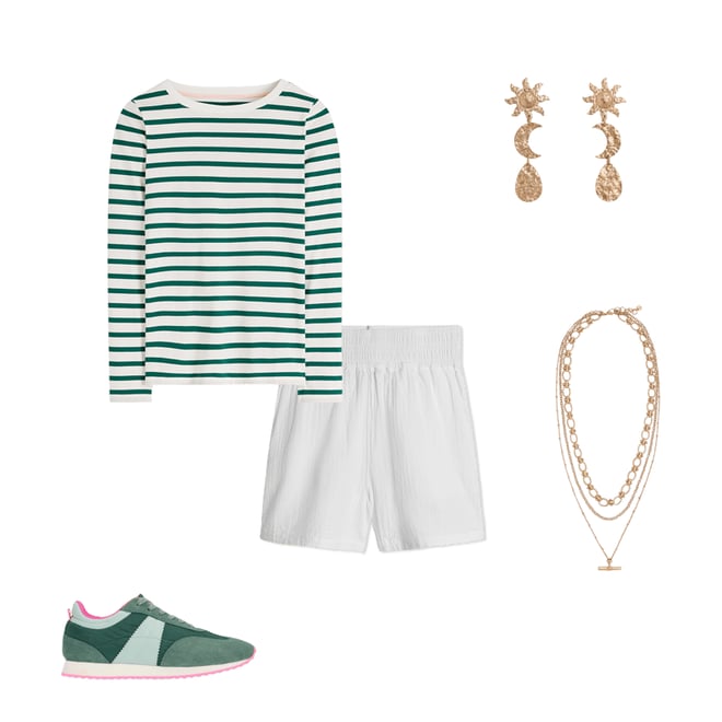 3rd bundle featuring 4 items which compliment Smocked Double Cloth Shorts-White