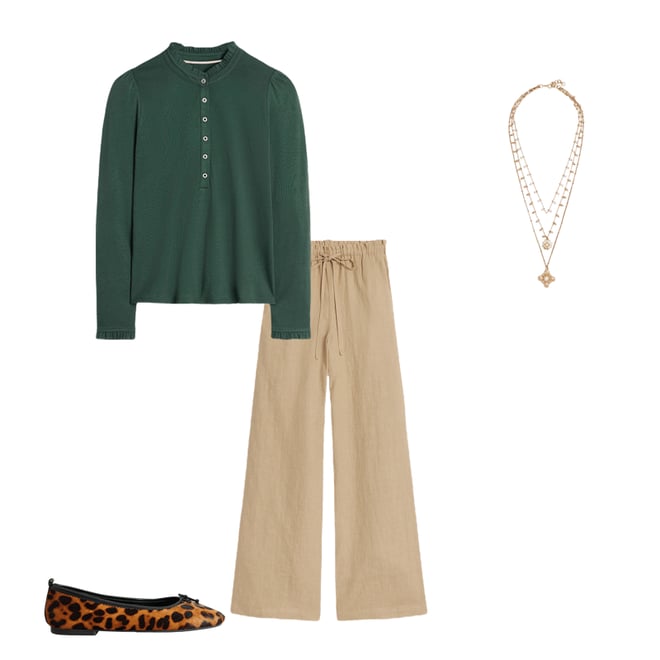 2nd bundle featuring 3 items which compliment Supersoft Frill Henley Top-Green Pine
