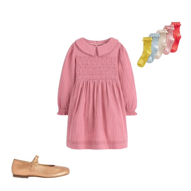 Double Cloth Collared Dress-Pink Heather Boden UK