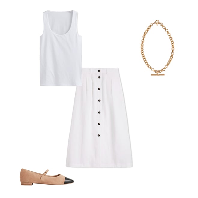 5th bundle featuring 3 items which compliment Thomasina Linen Midi Skirt-White