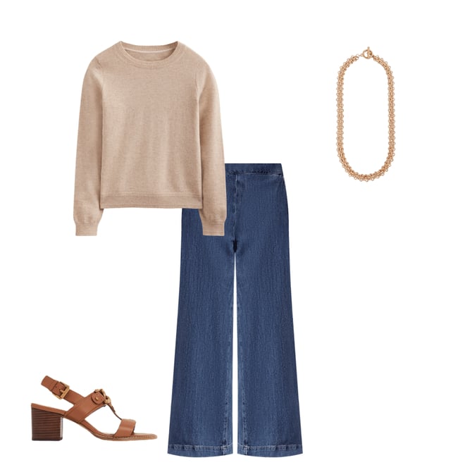 6th bundle featuring 3 items which compliment Pull-on Denim Trousers-MID WASH