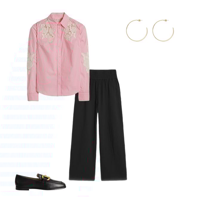 3rd bundle featuring 3 items which compliment Sienna Interest Cotton Shirt-Pink and Ivory Cutwork Stripe