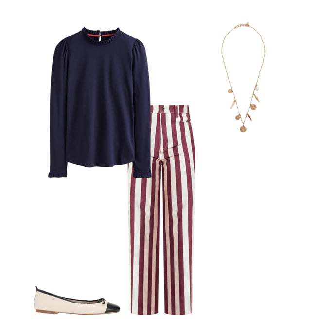 2nd bundle featuring 3 items which compliment High Rise Column Leg Jeans-Maroon and Ivory Stripe