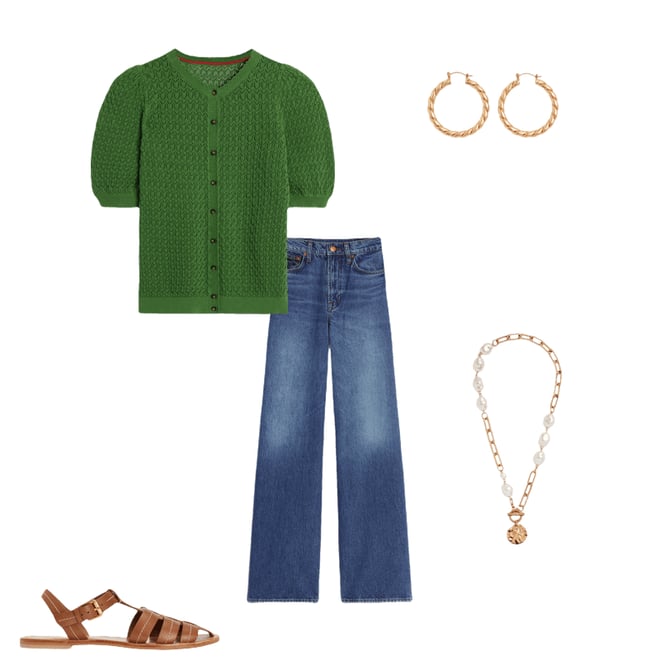 3rd bundle featuring 4 items which compliment Dot Pointelle Cardigan-Iguana Green