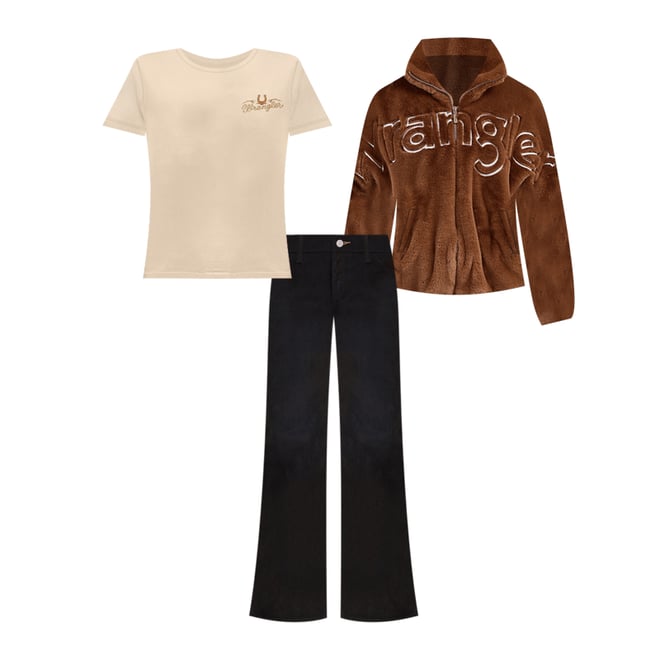 Women's Wrangler Logo Fuzzy Zip Jacket in Teddy Brown