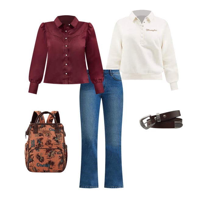 Women's Wrangler® Scallop 3 Piece Buckle Belt in Brown