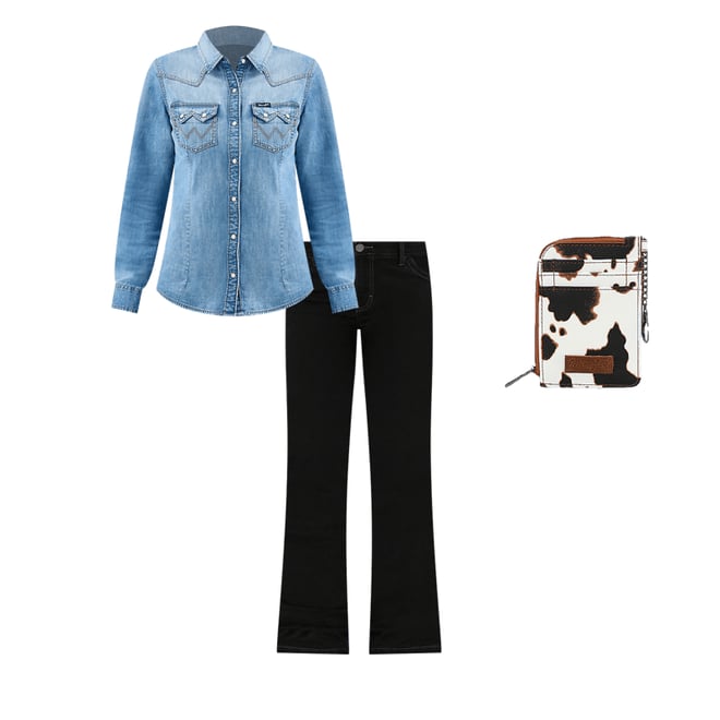 Women's Wrangler Denim Cowboy Snap Shirt in Blue Denim