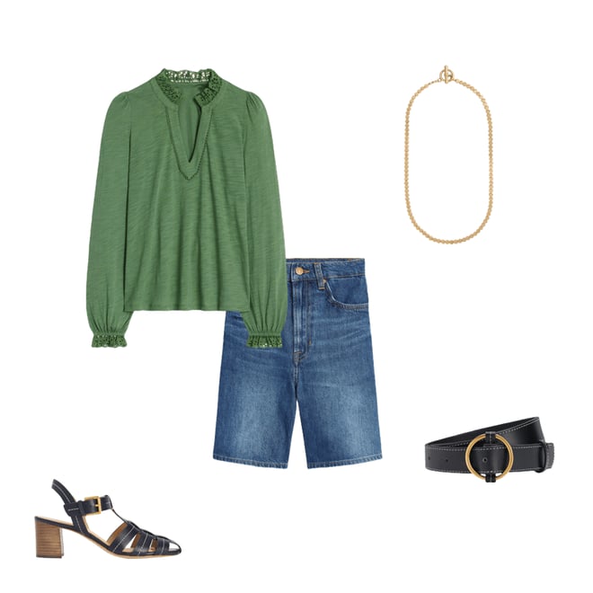 3rd bundle featuring 4 items which compliment Aria Broderie Notch Neck Top-Newt Green