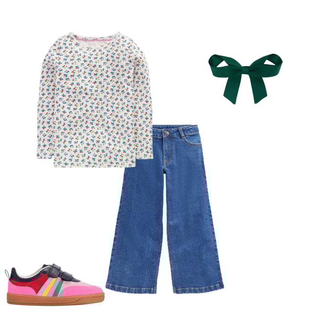 1st bundle featuring 3 items which compliment Long Sleeve Pointelle Top-Soft Ivory Ditsy
