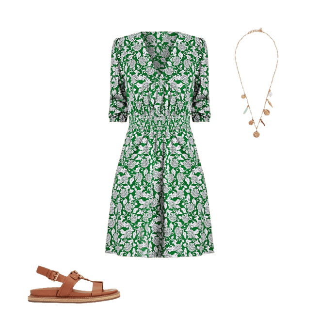 Sarah Short Jersey Dress-Rich Emerald, Ornate Vine | Boden UK