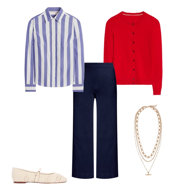 1st bundle featuring 4 items which compliment Pull-on Cropped Trousers-Navy