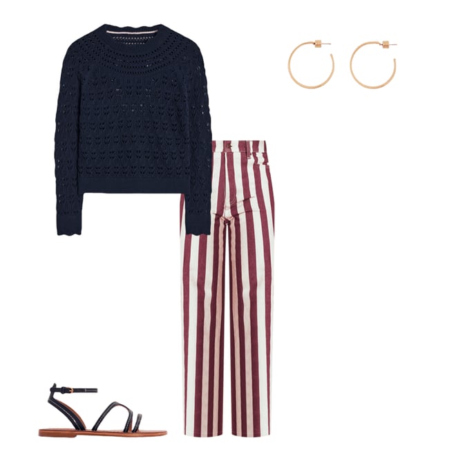 6th bundle featuring 3 items which compliment High Rise Column Leg Jeans-Maroon and Ivory Stripe