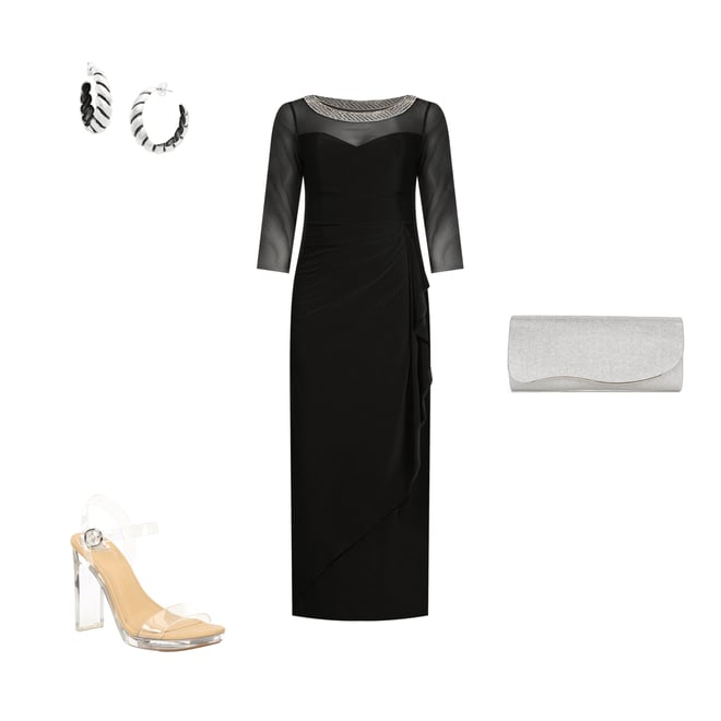Alex Evenings Petite Size Embellished Boat Neck 3/4 Sleeve Ruched Side Slit  Dress | Dillard's