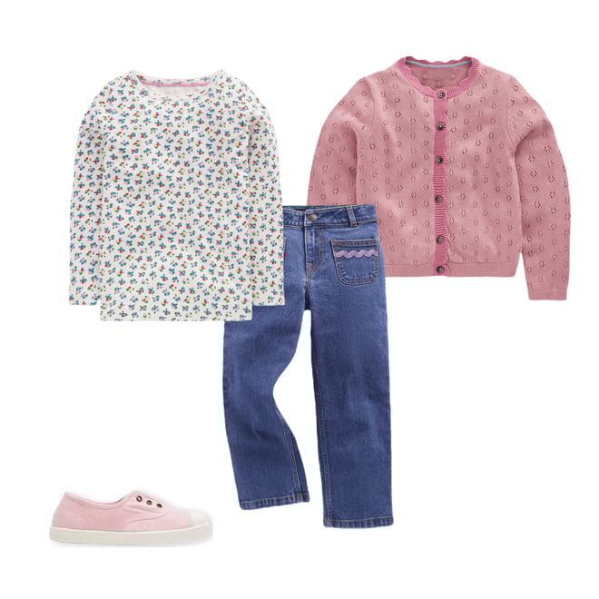3rd bundle featuring 3 items which compliment Long Sleeve Pointelle Top-Soft Ivory Ditsy