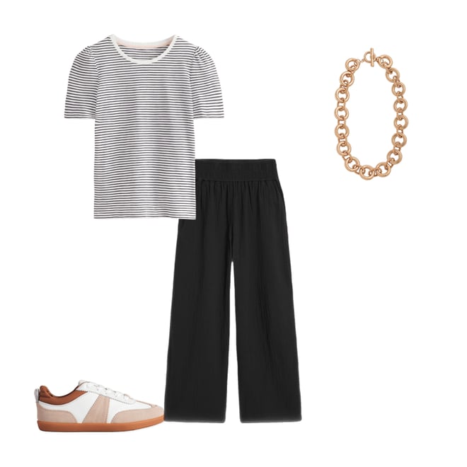 1st bundle featuring 3 items which compliment Cotton Puff Sleeve T-Shirt-Ivory, Navy Stripe
